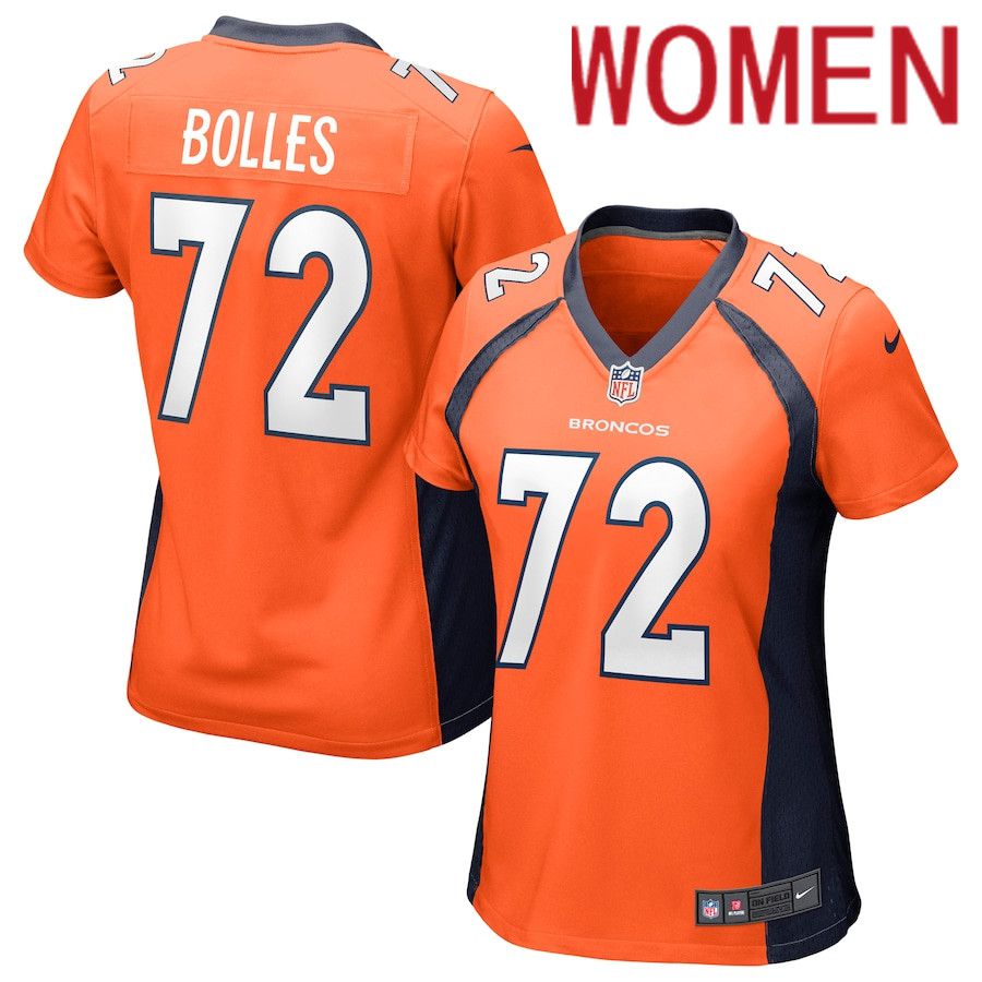 Women Denver Broncos 72 Garett Bolles Nike Orange Game NFL Jersey